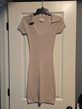 Freshman Blush Knit Polo Collar Mini Dress